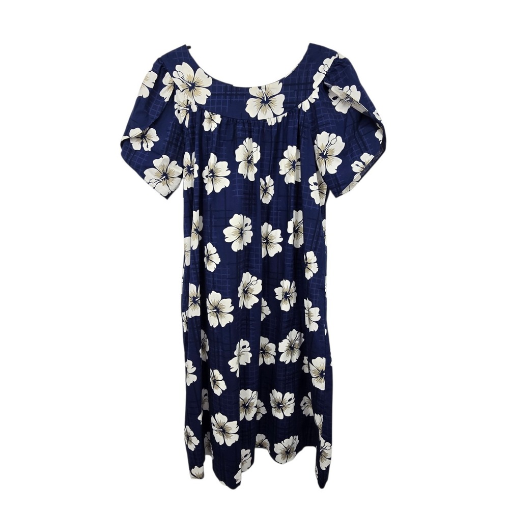 Vintage Hilo Hattie Hawaiian Mumu Dress  Womens M Blue Hawaii Tropical‎ Floral